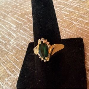 Emerald and Diamond 10k solid gold ring size 7.5